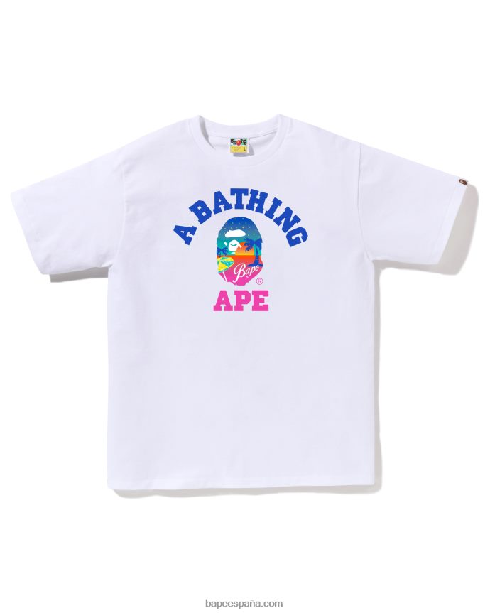 hombres A Bathing Ape camiseta de playa al atardecer 288PLL73 blanco