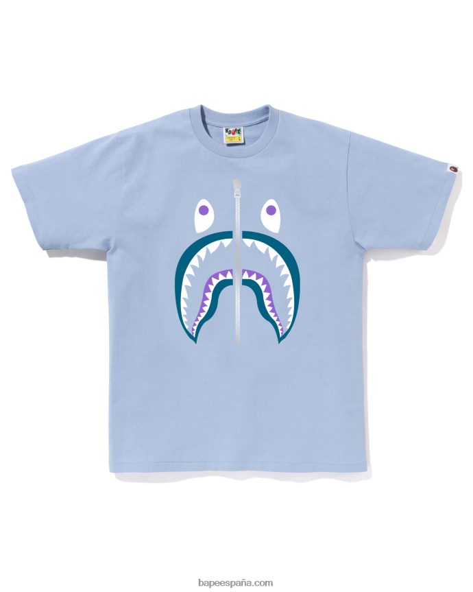 hombres A Bathing Ape camiseta de tiburón de colores 288PLL27 azul claro
