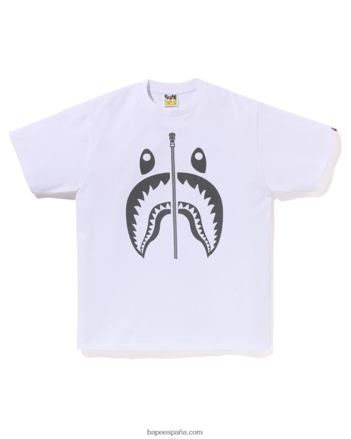 hombres A Bathing Ape camiseta de tiburón de pigmento 288PLL283 blanco