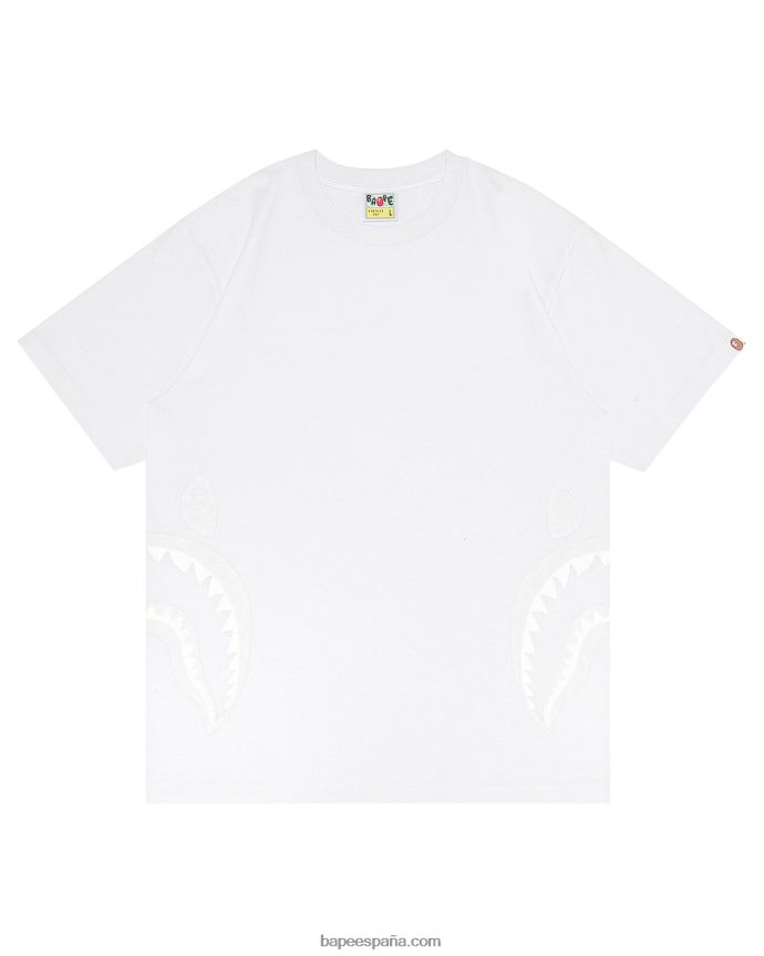 hombres A Bathing Ape camiseta de tiburón lateral 288PLL322 blanco