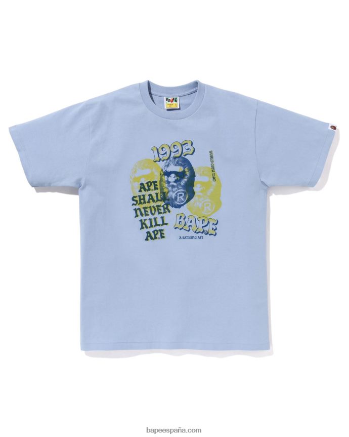 hombres A Bathing Ape camiseta de tres cabezas de pigmento 288PLL153 azul claro