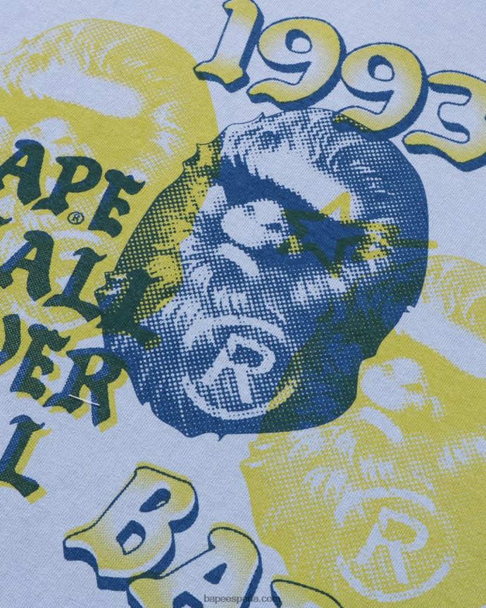 hombres A Bathing Ape camiseta de tres cabezas de pigmento 288PLL153 azul claro
