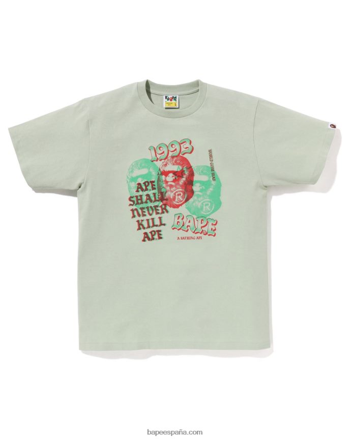 hombres A Bathing Ape camiseta de tres cabezas de pigmento 288PLL154 ejercito verde