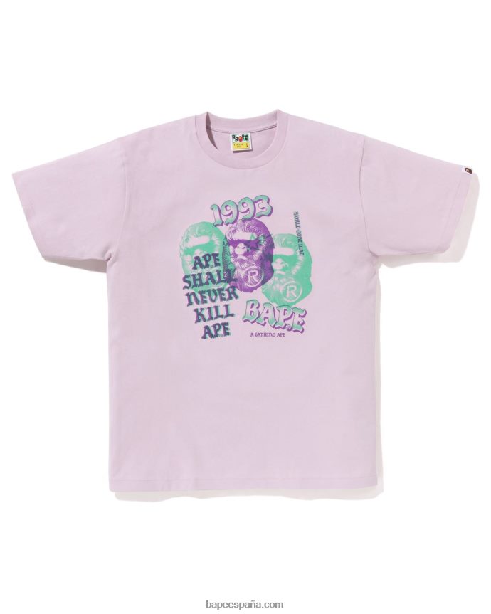 hombres A Bathing Ape camiseta de tres cabezas de pigmento 288PLL155 uva ahumada