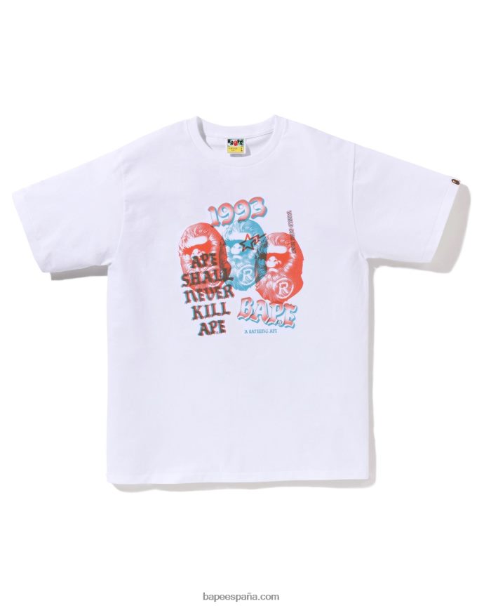 hombres A Bathing Ape camiseta de tres cabezas de pigmento 288PLL156 blanco