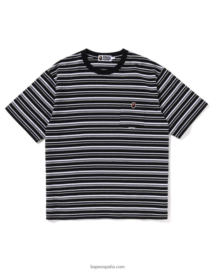 hombres A Bathing Ape camiseta hoop one point de ajuste holgado 288PLL118 negro