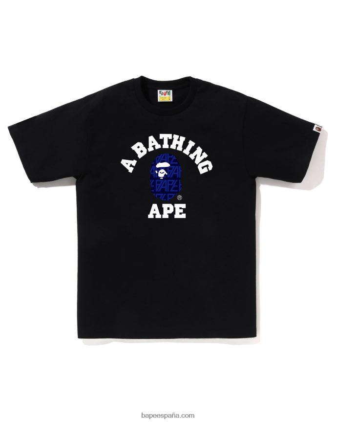 hombres A Bathing Ape camiseta universitaria con monograma y logo 288PLL202 negro