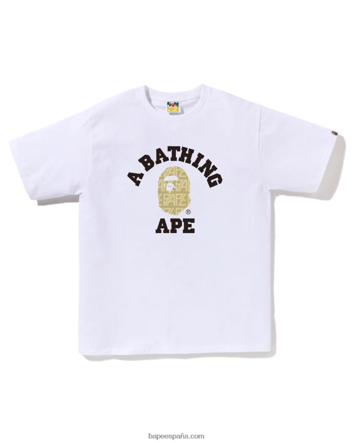 hombres A Bathing Ape camiseta universitaria con monograma y logo 288PLL205 blanco