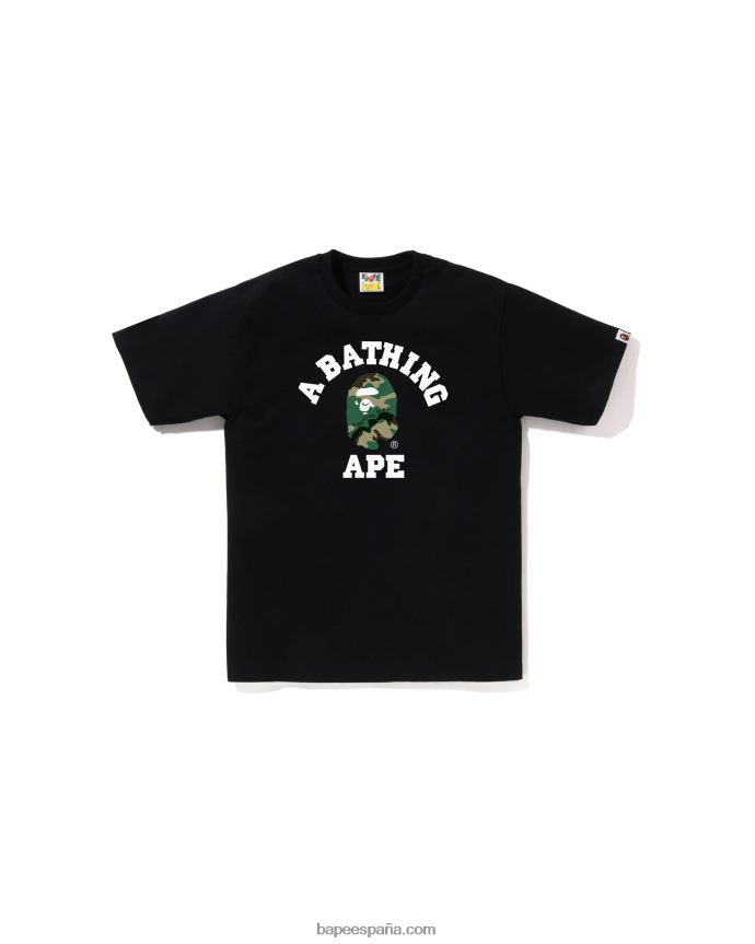 hombres A Bathing Ape camiseta universitaria de camuflaje y bosque 288PLL221 negro