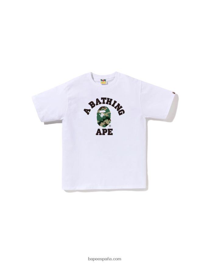 hombres A Bathing Ape camiseta universitaria de camuflaje y bosque 288PLL222 blanco