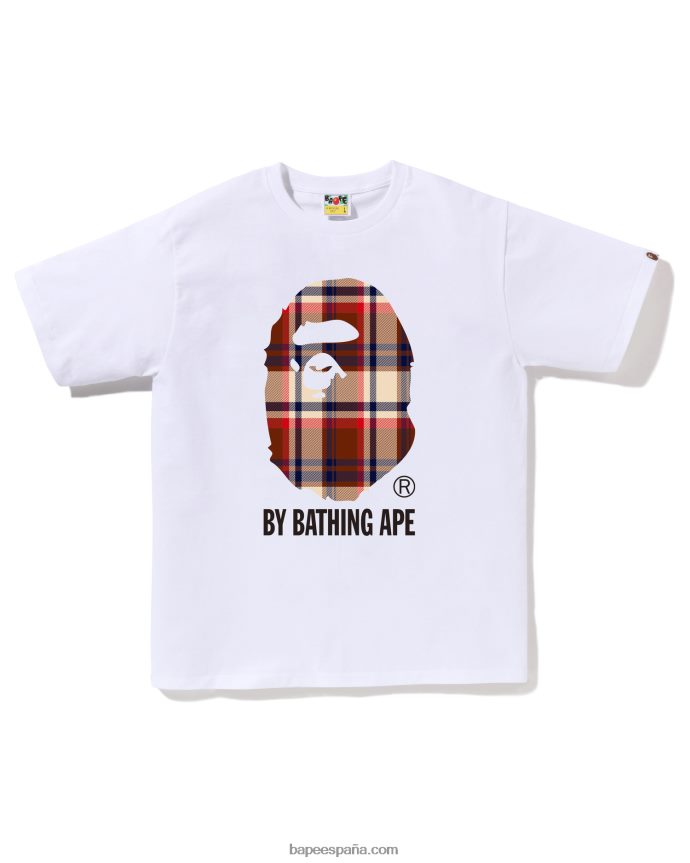 hombres A Bathing Ape comprobar camiseta 288PLL146 blanco