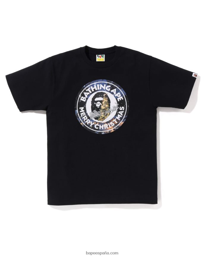 hombres A Bathing Ape navidad ocupado con camiseta de trabajo 288PLL138 negro