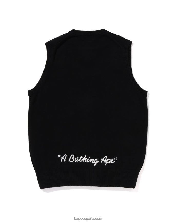 hombres A Bathing Ape chaleco de punto con cabeza de un punto 288PLL223 negro