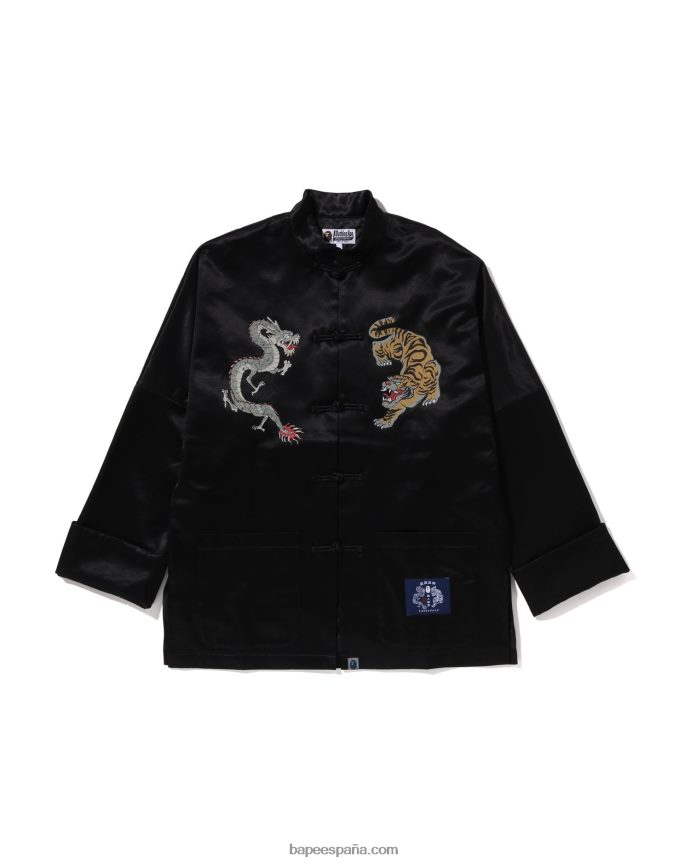 hombres A Bathing Ape chamarra china holgada con motivo japonés 288PLL113 negro