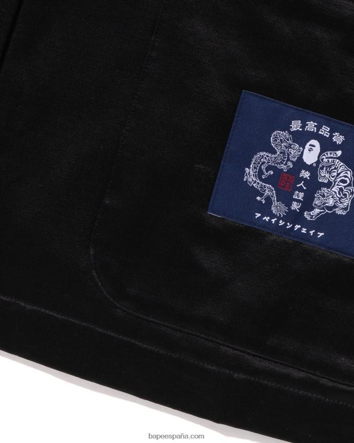 hombres A Bathing Ape chamarra china holgada con motivo japonés 288PLL113 negro