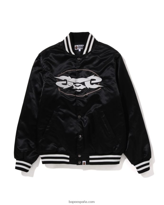 hombres A Bathing Ape chamarra universitaria de nailon con ajuste holgado 288PLL349 negro