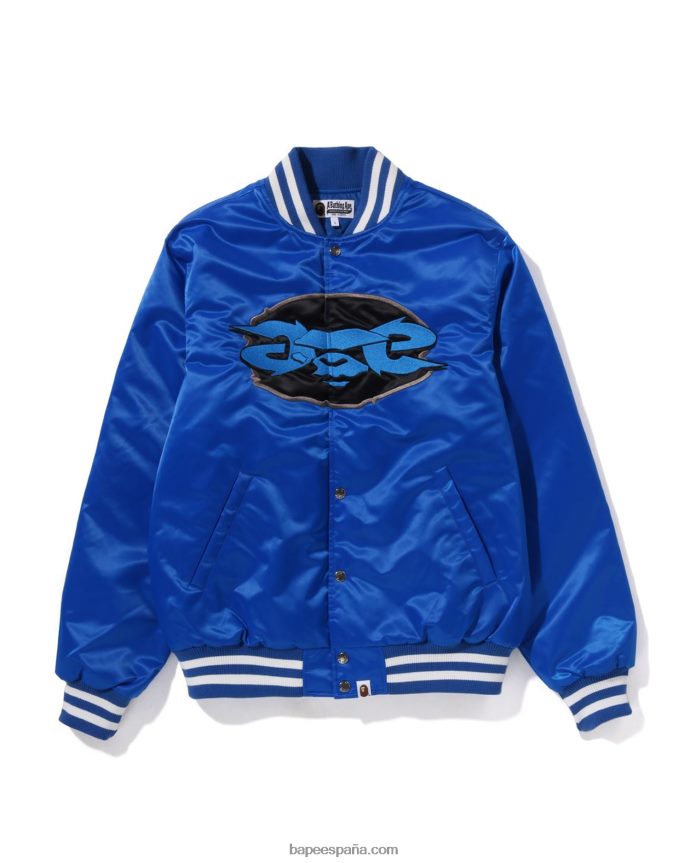 hombres A Bathing Ape chamarra universitaria de nailon con ajuste holgado 288PLL350 azul