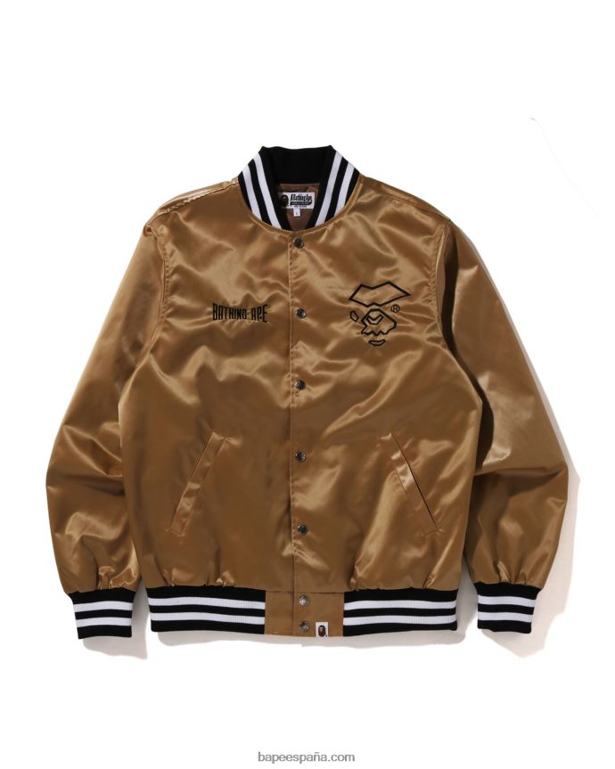hombres A Bathing Ape chaqueta universitaria de nailon 288PLL181 oro