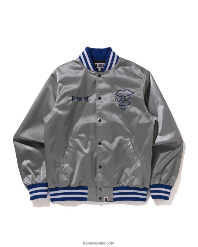 hombres A Bathing Ape chaqueta universitaria de nailon 288PLL182 plata