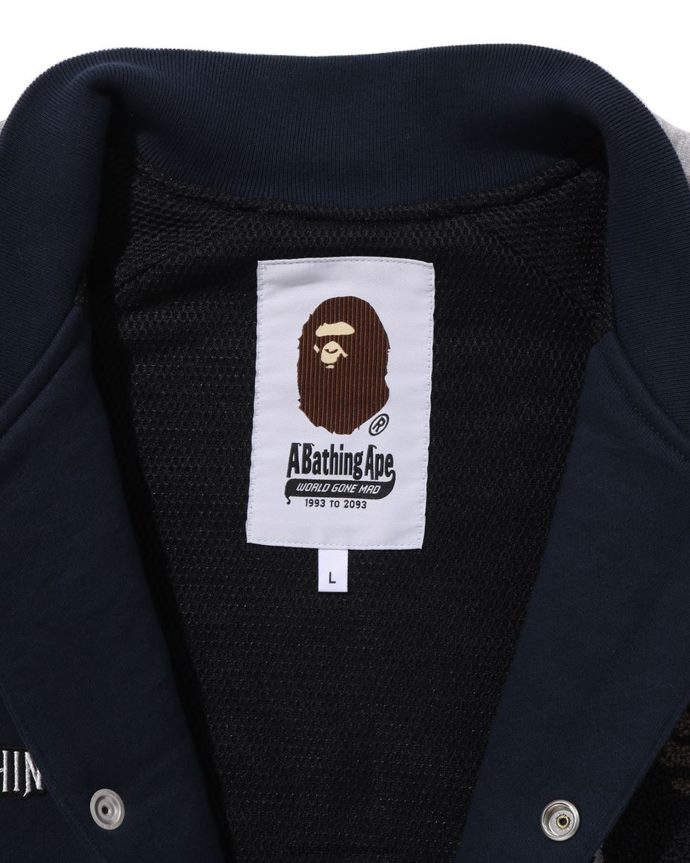 hombres A Bathing Ape chaqueta universitaria de sudor 288PLL243 Azul marino