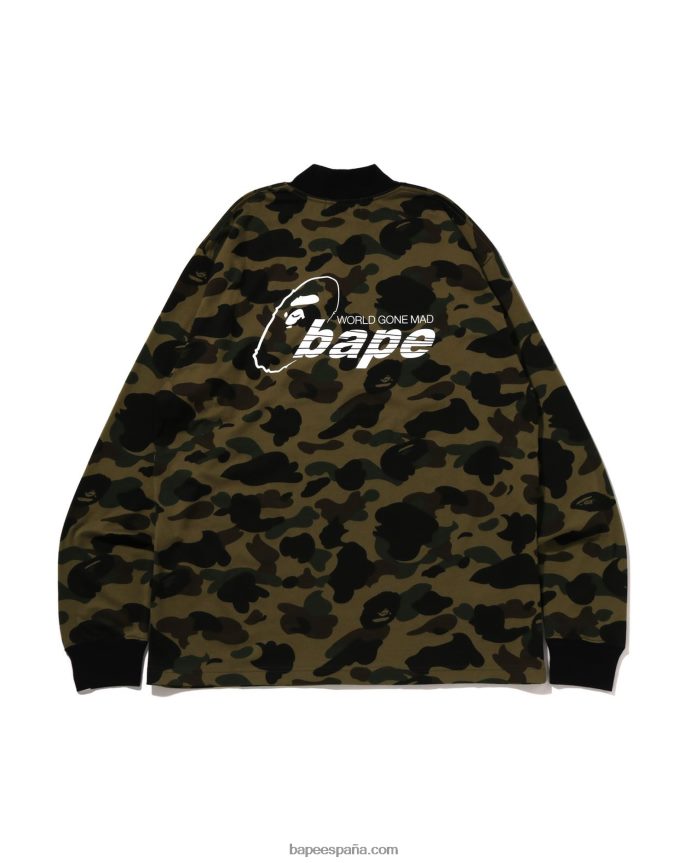 hombres A Bathing Ape 1st camiseta de camuflaje con cuello simulado y corte holgado 288PLL140 ejercito verde