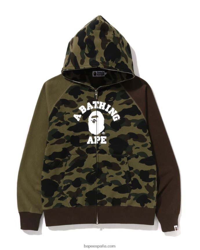 hombres A Bathing Ape 1st camo crazy college sudadera con cremallera completa 288PLL254 ejercito verde