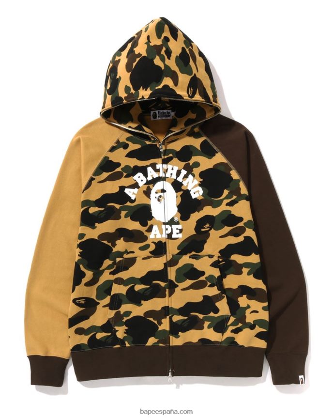 hombres A Bathing Ape 1st camo crazy college sudadera con cremallera completa 288PLL255 amarillo