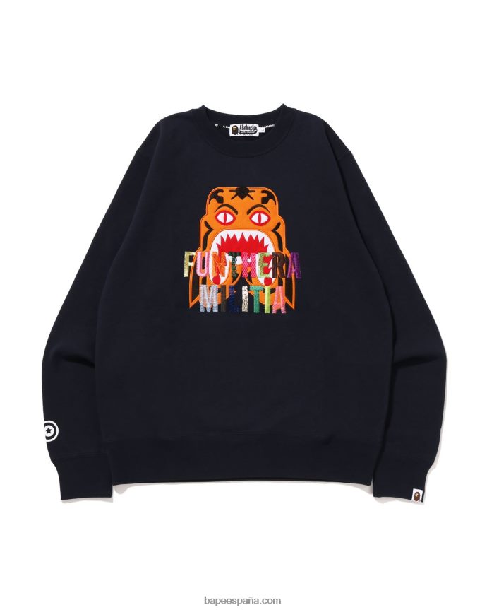 hombres A Bathing Ape cuello redondo con bordado de tigre 288PLL354 Azul marino