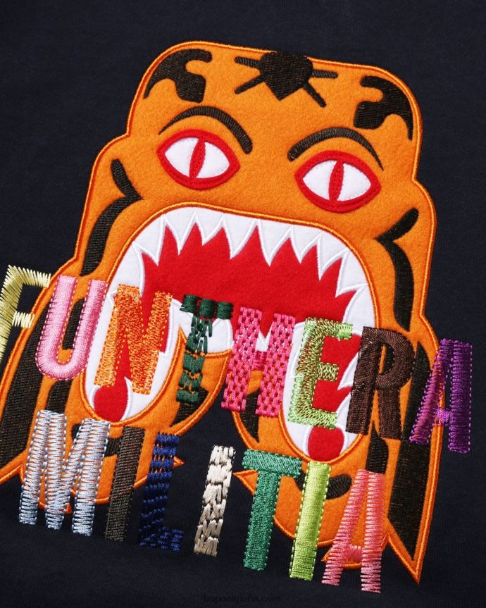hombres A Bathing Ape cuello redondo con bordado de tigre 288PLL354 Azul marino