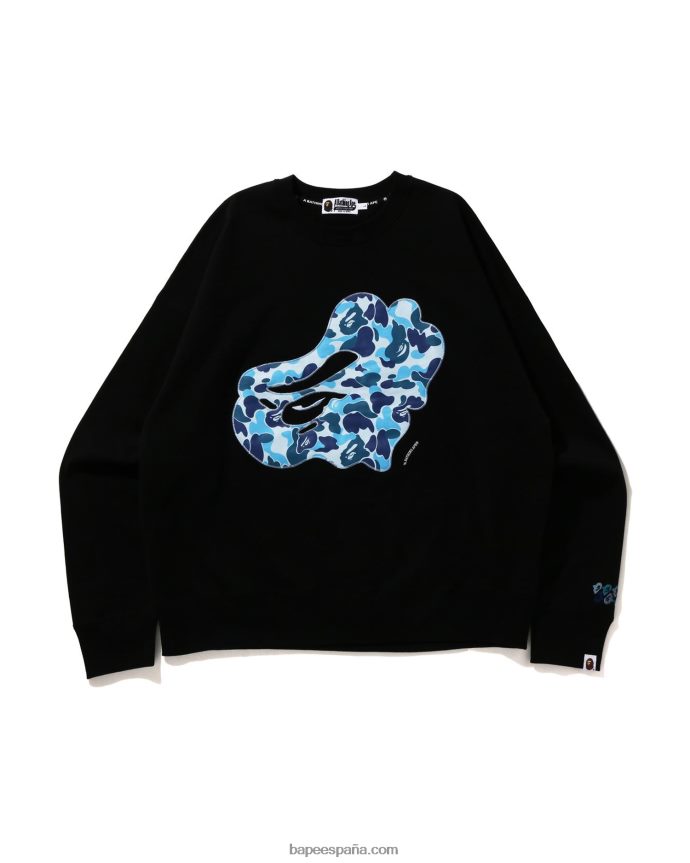 hombres A Bathing Ape cuello redondo holgado con parche de camuflaje abc 288PLL199 negro