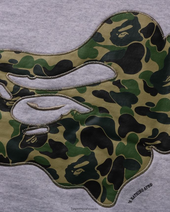 hombres A Bathing Ape cuello redondo holgado con parche de camuflaje abc 288PLL200 gris