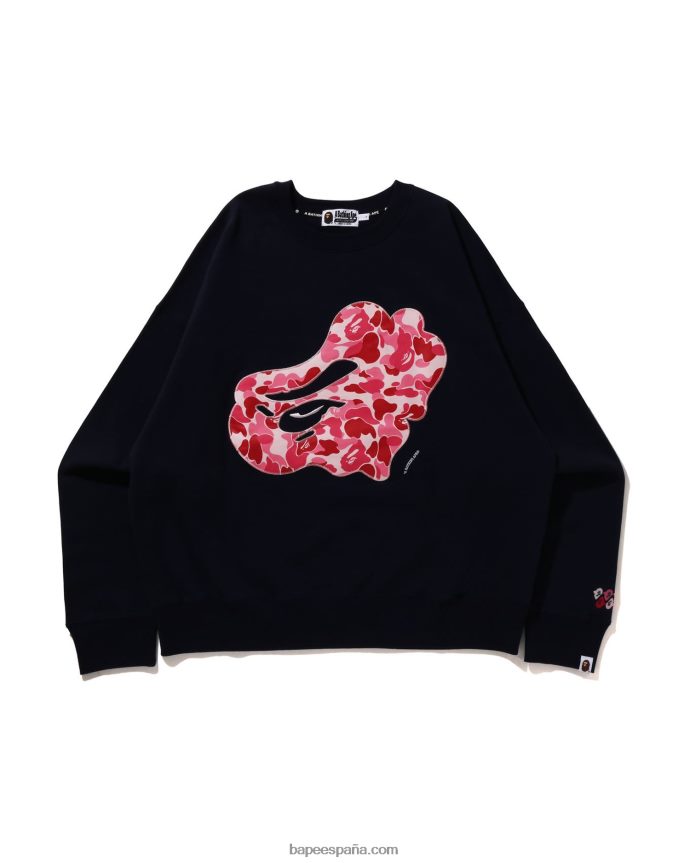 hombres A Bathing Ape cuello redondo holgado con parche de camuflaje abc 288PLL201 Azul marino