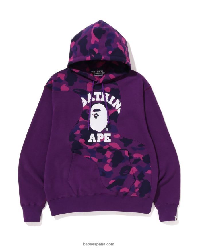 hombres A Bathing Ape sudadera con capucha holgada de corte universitario de camuflaje de color 288PLL298 púrpura