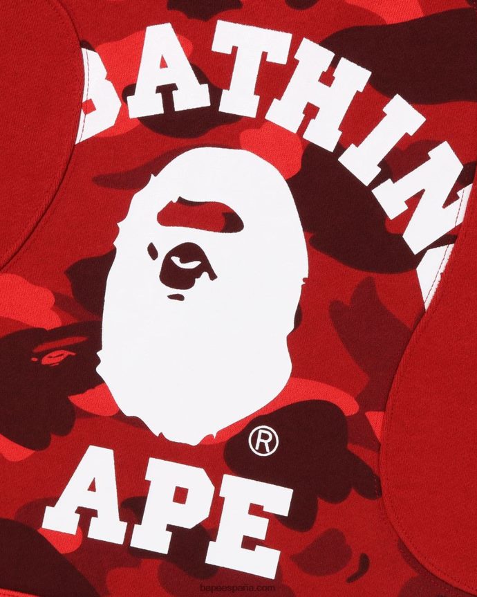 hombres A Bathing Ape sudadera con capucha holgada de corte universitario de camuflaje de color 288PLL299 rojo brillante