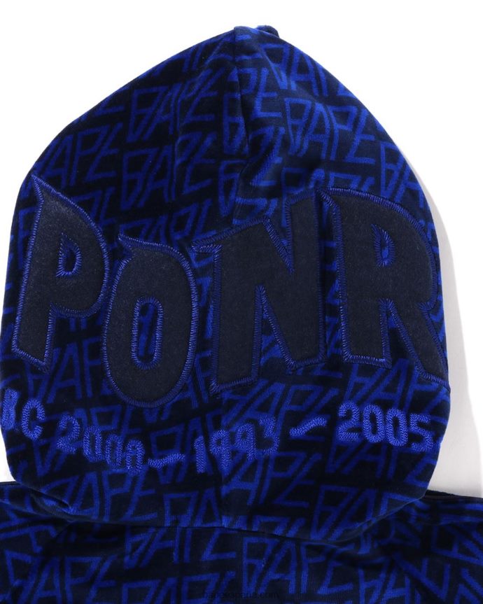 hombres A Bathing Ape sudadera con capucha y cremallera completa Shark Shark de terciopelo con monograma del logo 288PLL227 Azul marino