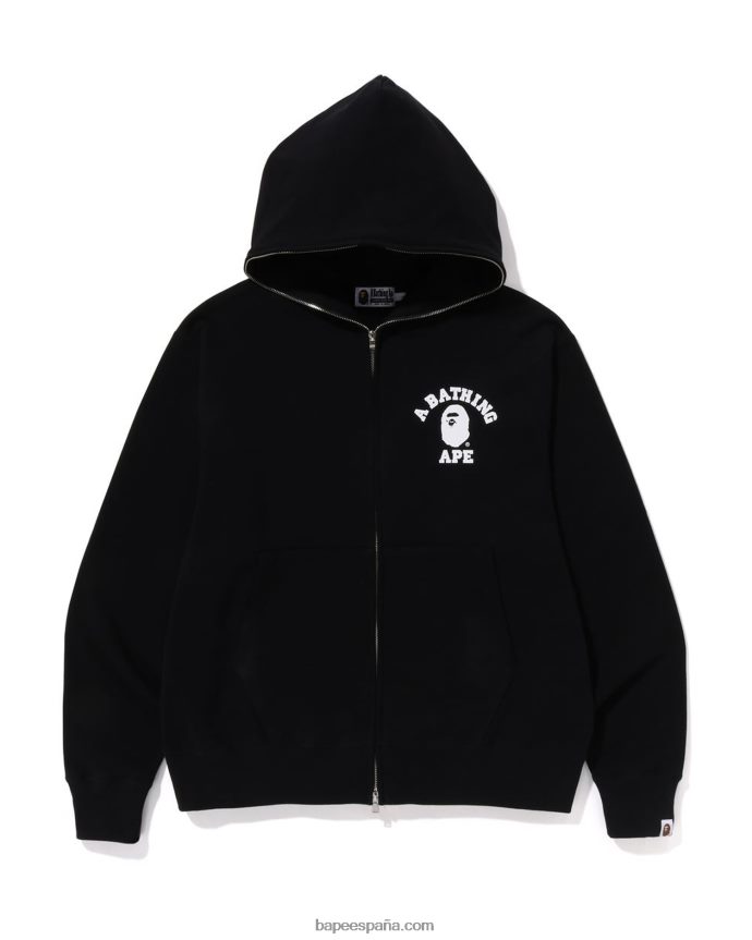 hombres A Bathing Ape sudadera con capucha y cremallera completa de ajuste holgado de la universidad 288PLL232 negro