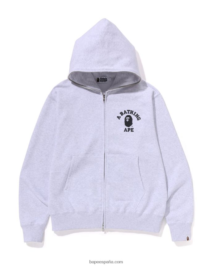 hombres A Bathing Ape sudadera con capucha y cremallera completa de ajuste holgado de la universidad 288PLL234 gris claro