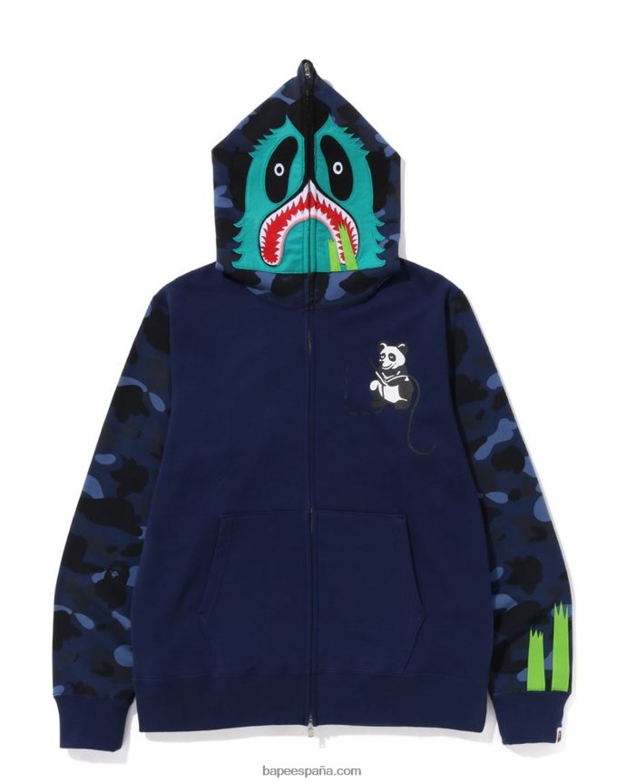 hombres A Bathing Ape sudadera con capucha y cremallera completa de panda de camuflaje de color 288PLL186 Azul marino