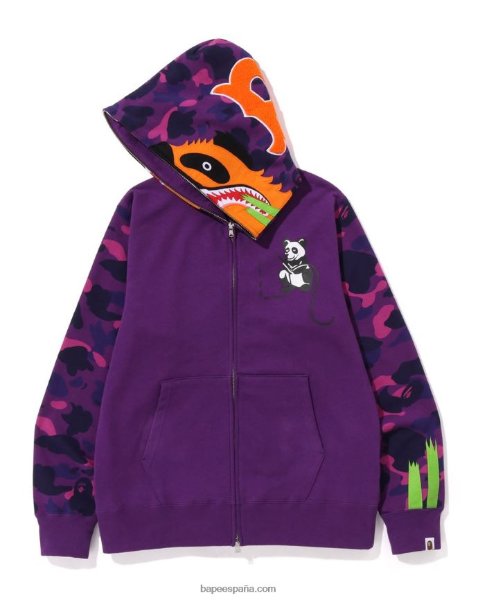 hombres A Bathing Ape sudadera con capucha y cremallera completa de panda de camuflaje de color 288PLL187 púrpura