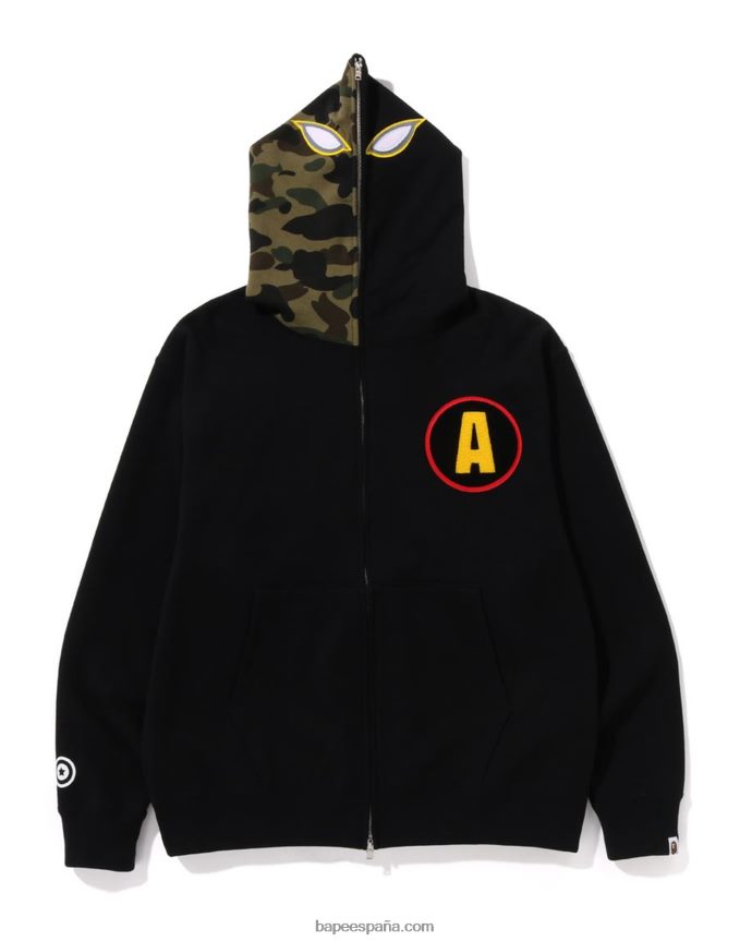 hombres A Bathing Ape sudadera con capucha y cremallera completa shadow 288PLL179 negro