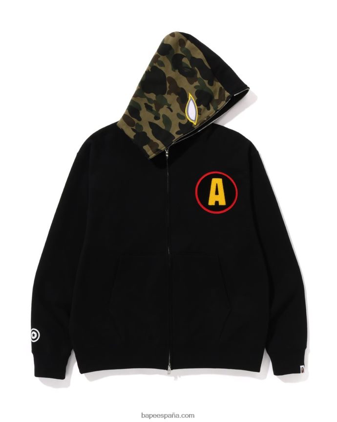 hombres A Bathing Ape sudadera con capucha y cremallera completa shadow 288PLL179 negro