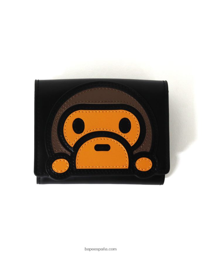 mujer A Bathing Ape billetera de cuero bebe milo 288PLL1158 negro