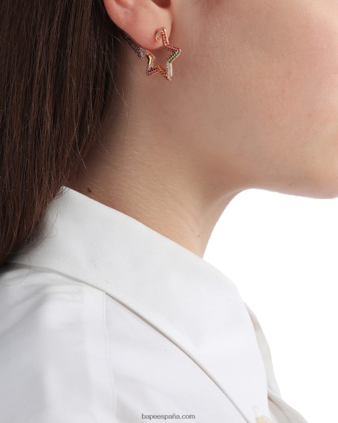 mujer A Bathing Ape aretes con logo y cristales 288PLL1112 oro