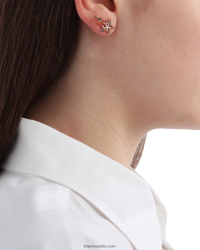 mujer A Bathing Ape aretes con logo y cristales 288PLL1123 oro
