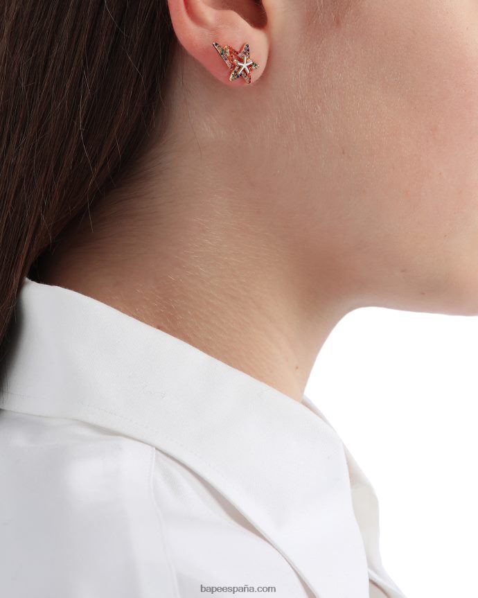 mujer A Bathing Ape aretes con logo y cristales 288PLL1123 oro