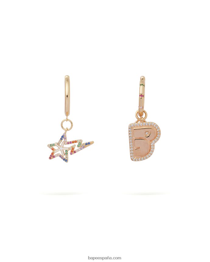 mujer A Bathing Ape aretes con logo y perlas de cristal 288PLL1110 oro