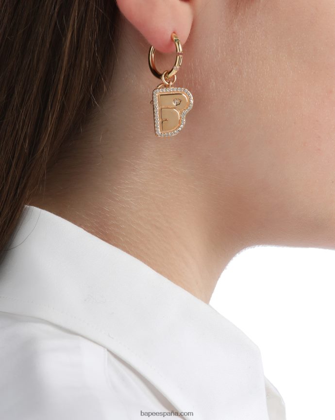 mujer A Bathing Ape aretes con logo y perlas de cristal 288PLL1110 oro