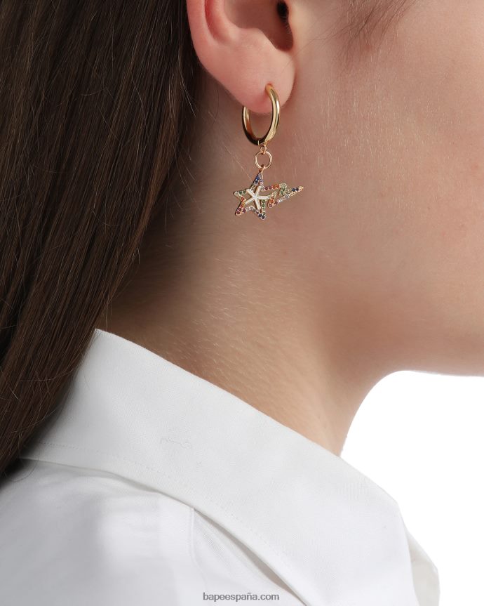 mujer A Bathing Ape aretes con logo y perlas de cristal 288PLL1110 oro