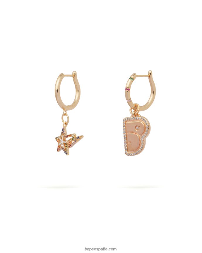 mujer A Bathing Ape aretes con logo y perlas de cristal 288PLL1110 oro