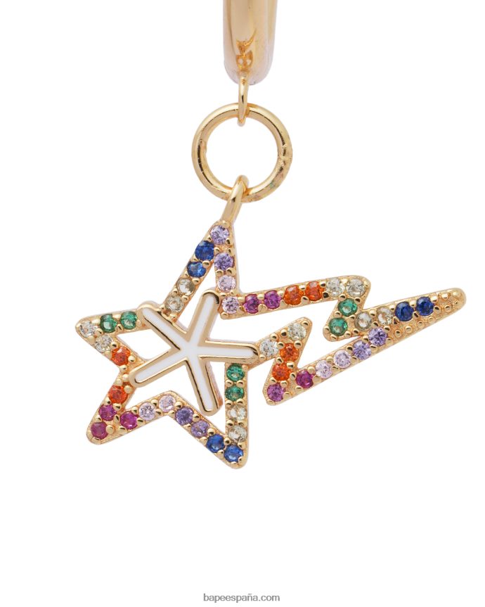 mujer A Bathing Ape aretes con logo y perlas de cristal 288PLL1110 oro